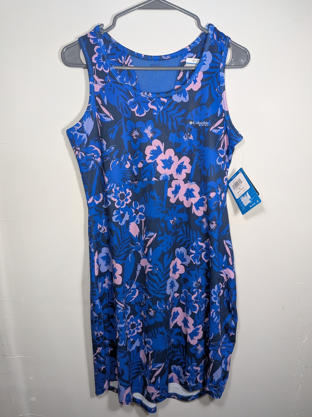 Columbia PFG Omni-Freeze Floral Tank Dress Blue/Pink Knee-Length Round Neck M